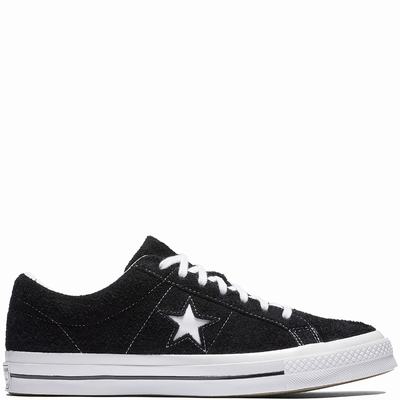 Converse One Star Premium Suede Low Tops Womens - Black/White/White Shoes (378LZHKI)
